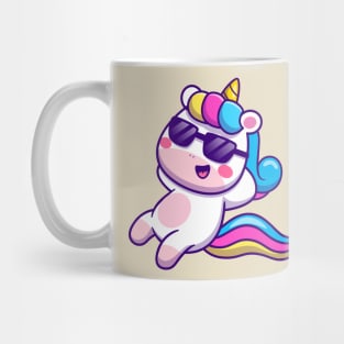 Cute Unicorn Relaxing Wearing Glasses Cartoon Mug